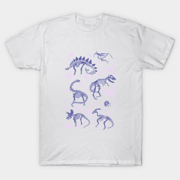 Excavated Dinosaurs on Very Peri T-Shirt by latheandquill